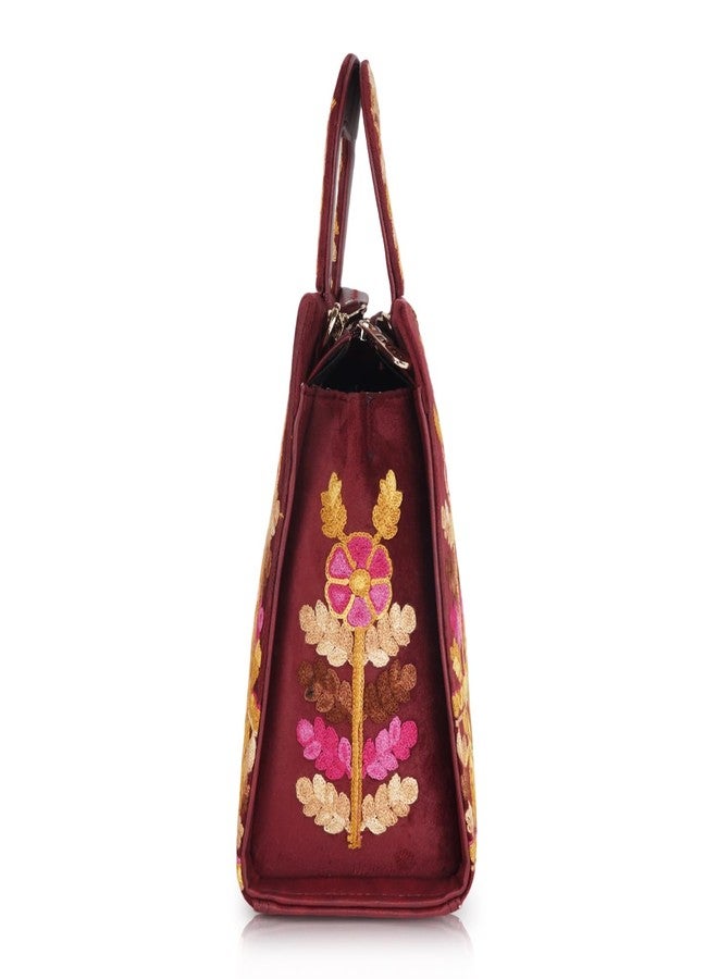 EVEDA Welvet Design Gorgeous Embroidery Stylish Design Shoulder Crossbody Hobo Women Handbag (Maroon) - Image 2